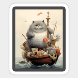 Cats at Sea: Fat Cats little boats Sticker